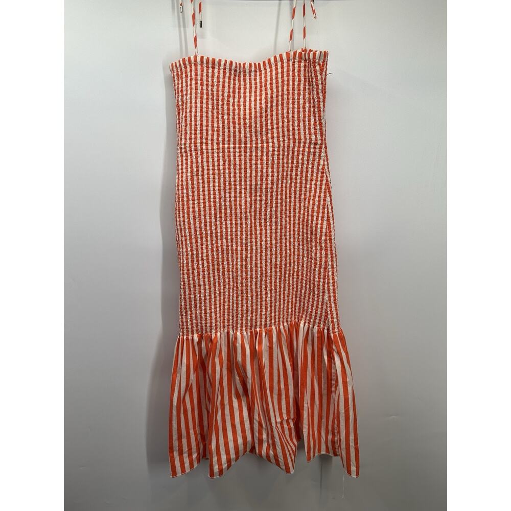 SIMONMILLER x RTR Orange Stripe Canto Smocked Midi Dress Size M - Picture 5 of 8